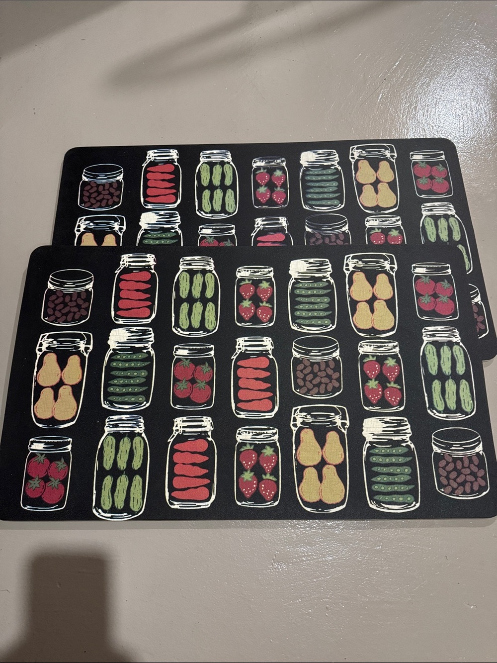 Set of Two - Black Preserved Fruit Pattern Door Mat - Unbranded